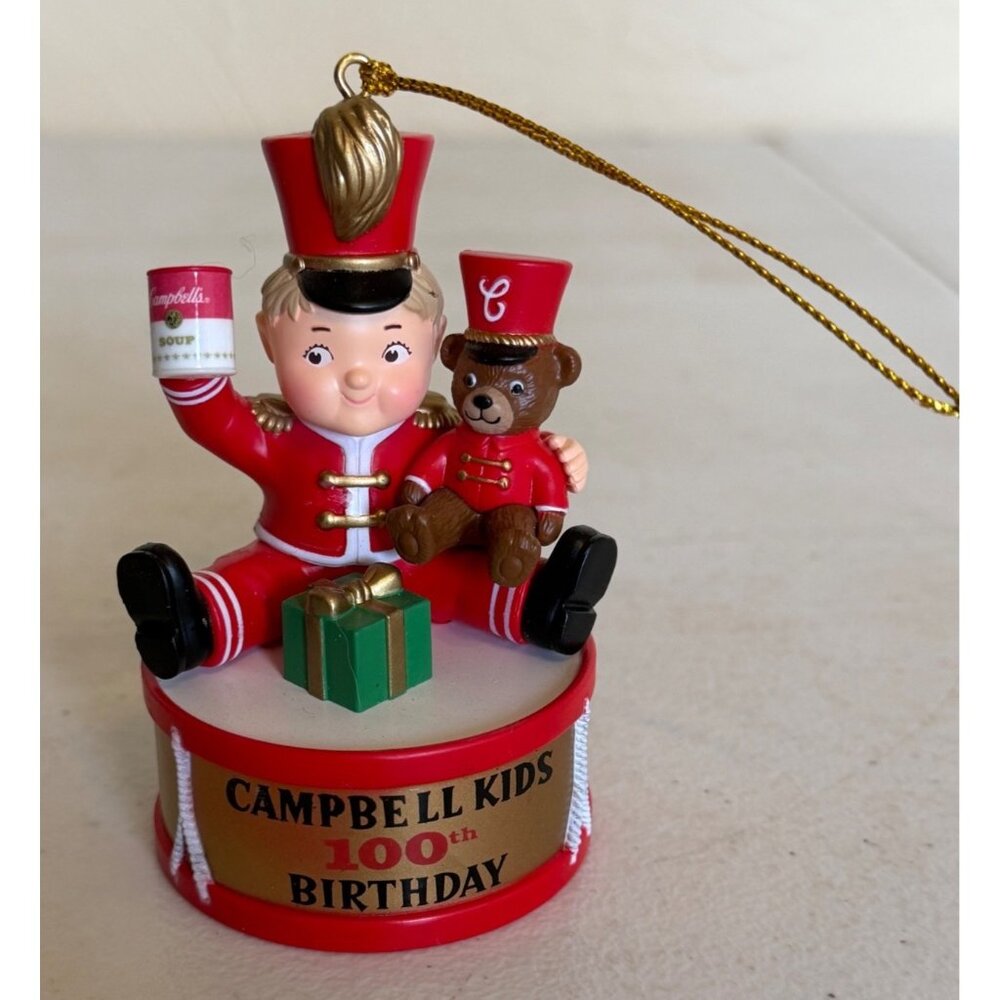 VINTAGE Campbell Kids Toy Soldier 100th Birthday Christmas Ornament 3.5" Tall